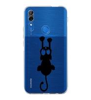 Huawei P Smart z  Kamera korumalı Kapak Çizgi Kedi (Siyah) Tasarımlı Şeffaf Kılıf