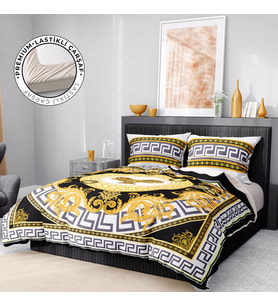 Monohome Premium Luxury Çift Kişilik Nevresim Takımı 3D Pamuk Saten Yellow Brand (Siyah-Sarı)