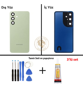 Samsung Galaxy S24 Yeşil Renk Lensli Arka Kapak + Tamir Seti + B7000 Yapıştırıcı Arka Cam Batarya Kapağı Pil Kapağı Lazer Kesim Back Cover Galaxy S24 Uyumlu