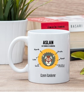 Kişiye Özel Aslan Burcuna Hediye Beyaz Kupa Bardak