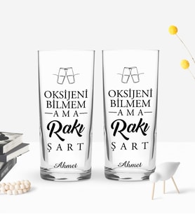 BK Gift Kişiye Özel Renkli Baskılı Oksijeni Bilmem Ama Tasarımlı İkili Rakı Bardağı Seti-1 (Beyaz)