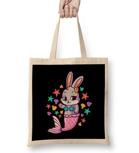 Cute Bunny Mermaid Swimming Bunnies Bez Çanta Uzun Saplı