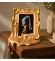 El Yapımı Polyester Eriyen Çerçeve Dekorlu İnci Küpeli Kız Masa Üstü Fotoğraf Çerçevesi 25 CM