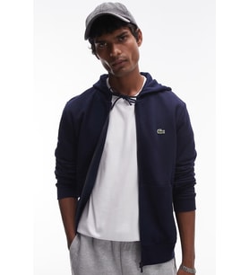 Lacoste Men's Classic Fit Full Zip Hoodie Sweatshirt Erkek Ayarlanabilir Kapüşonlu Organik Pamuk Sweatshirt Lacivert