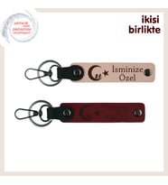 Her Anınıza Hediye, Çocuk Ve Ayyıldız Kişisel Deri Anahtarlık x2'li Seti, Yavru Ağzı-Bordo