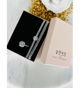 Love 3'lü Set Bileklik Yüzük Set Sevgiliye Kız Arkadaşa Hediye (Beyaz - Gümüş)