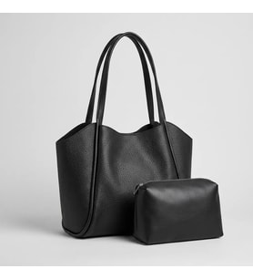 Kadın Siyah Yumuşak Deri Omuz Çantası 30x25 cm Ekstra Makyaj Çantalı