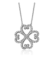 EMILIANO JEWELLERY Zirkon Taşlı Pırlanta Montür Kalp Desenli Çiçek Rodium Kaplama Gümüş Kolye