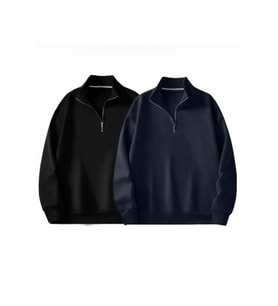 2'Lİ Paket Dik Yaka Yarım Fermuarlı Düz Kazak Sweatshirt (Siyah)