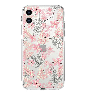 Apple iPhone 11Kamera Korumalı Tıpalı Kapak Floral Kırmızı Tasarımlı Şeffaf Kılıf
