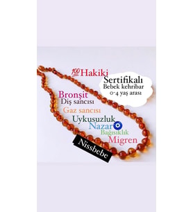 SERTİFİKALI ORİJİNAL KEHRİBAR BEBEK DİŞ KOLYESİ 32-33 cm 0-4 YAŞ