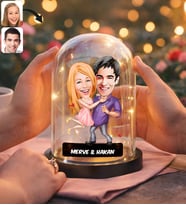 BK Gift Kişiye Özel Sevgiliye Karikatürlü Led Işıklı Cam Fanus Biblo -11, Romantik Hediye, Ev Hediyesi, Sevgiliye Hediye