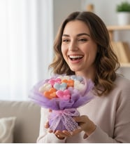 Premium El Emeği Renkli Çift Kalpler Mum Buketi