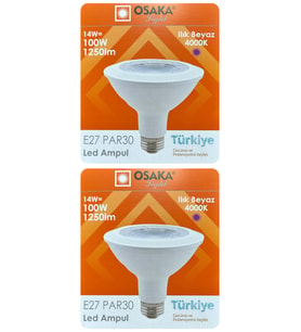 (2 Adet) Osaka 14W (100W) Ilık Beyaz (Günışığı) (4000K) E27 Duylu (Kalın Duy) Led PAR30 Ampul