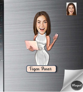 Kişiye Özel İş Kadını Ahşap Magnet -5