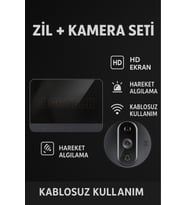 Hareket Algılayıcı Güvenlik Kamerası Kablosuz Dijital Kapı Dürbünü ve Zil (Siyah)