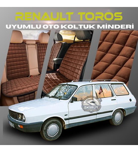 Renault Toros Kahverengi Renk Tay Tüyü Cepli & Terletmez Sırtlı Oto Koltuk Minder Seti - Koltuk Koruma Kılıfı (ÖN & ARKA TAM SET)
