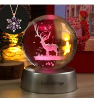 Kişiye Özel Geyik Işıklı Cam Küre 8cm*6cm Lotus Melek Kolye Hediyeli