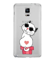 Samsung Galaxy Note 4 Kapak Cool Cat Tasarımlı Şeffaf Silikon Kılıf