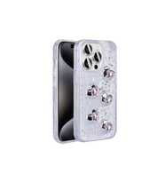 Apple iPhone 15 Pro Uyumlu Kılıf Airbagli Simli Arka Yüzey Zore Işıltı Silikon Kapak (Beyaz - Kırmızı)