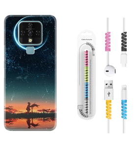 Tecno Camon 16 18P Pova 3 Pova Neo Kılıf Kablo Koruma Spiral Silikon Ay ve Kız 1720
