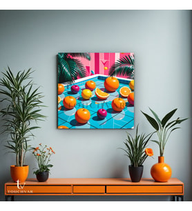 Kare Kanvas Tablo Havuzda Yüzen Portakallar Pop Art Tablosu Ev Ofis Duvar Dekoru