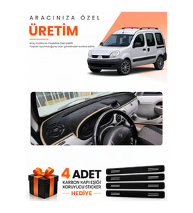 RENAULT KANGOO 2 AİRBAGLİ (2004-2008) Uyumlu Torpido Koruma Örtüsü Oto Kılıfı - Siyah Bej