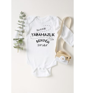 Unisex Bebek Beyaz Yaramazlık Uzun Kollu Pamuklu Çıtçıtlı Body