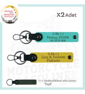 Motor Severlere İsim Plaka ve 0 Rh (-) Kan Grubu Yazılı Özel Tasarım x2 Anahtarlık, Sarı-Turkuaz-Ysl