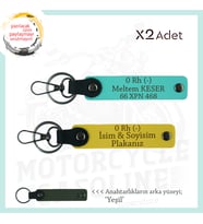 Motor Severlere İsim Plaka ve 0 Rh (-) Kan Grubu Yazılı Özel Tasarım x2 Anahtarlık, Sarı-Turkuaz-Ysl