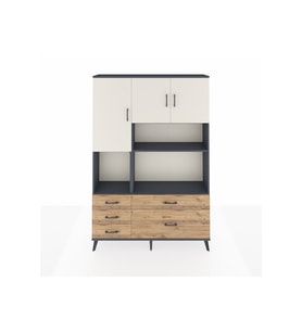 Arges Dolap 8 Raflı 5 Çekmeceli 3 Kapaklı 132x30x195 Antrasit-Aytaşı/Çam