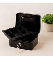 Anahtarlı Metal Para Kutusu 15x12x8 cm - 6 Bölmeli Taşıma Kulplu