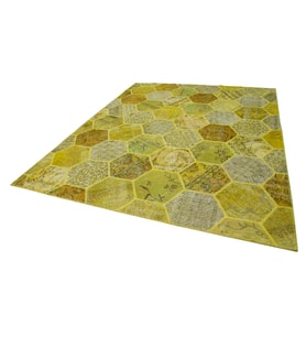 Sarı Geometrik Desenli El Dokuma Salon Halısı Modern Stil Yatak Odası Bohem Eskitme Vintage