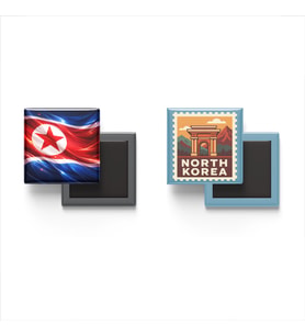 Buzdolap Magnetleri - Kuzey Kore Bayrağı ve Pyongyang Posta Pulu Tema - 2'li Set Magneti