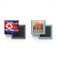 Buzdolap Magnetleri - Kuzey Kore Bayrağı ve Pyongyang Posta Pulu Tema - 2'li Set Magneti