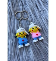 Unisex Pokemon Pikachu Figürlü 3D Çift Hediyelik Anahtarlık