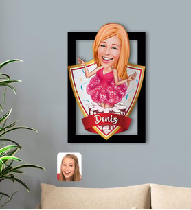 BK Gift Kişiye Özel İsimli Kadın Doğum Günü Karikatürlü 3D Ahşap Tablo-1