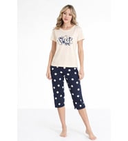 Çağrı Kadın %100 Pamuk Milan Kısa Kollu Kapri Pijama Takımı (Krem)