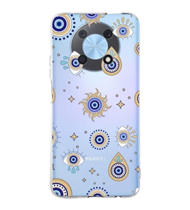 PrintiFy Huawei Nova Y90 ile Uyumlu 1mm Slim Fit Nazar Boncuğu 5 Baskılı Şeffaf  Kılıf