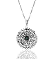 Gümüş yeşil taşlı oksitli telkari işlemeli kolye SGTL11892YESIL