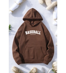 Baseball Baskılı Oversize Sweatshirt (Kahverengi)