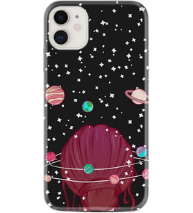 Apple iPhone 11 12 13 Mini Kılıf Desemli Silikon Space Woman 1311