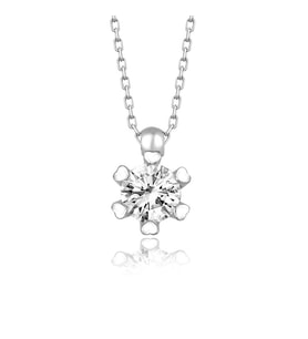 Swarovski Zirconia Kalp Detaylı Tek Taş Gümüş Kolye  925 Ayar Gerçek Gümüş