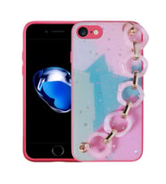 Uyumlu Model Apple iPhone 8 Kılıf Simli Desenli El Askılı Kapak (Koyu Pembe)