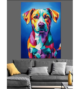 Renkli Köpek Pop Art Dekoratif Kanvas - Mdf Ahşap Tablo
