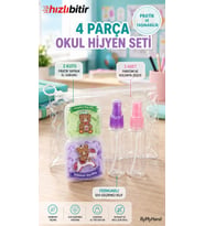 ByMyHand 4 Parça Okul Hijyen Seti – 2 Yaprak Sabun, 2 Sprey Kolonya Şişesi ve Şeffaf Fermuarlı Kılıf