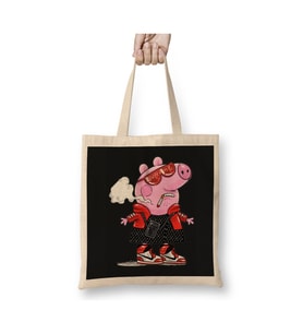 Peppa Pig SupremeBeyaz Bez Çanta Uzun Saplı Alışveriş Çantası Plaj Çantası