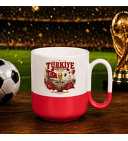 BK Gift Türkiye Taraftar Temalı Dünya Futbol Kupası Tasarımlı Kırmızı Joyful Kupa Bardak-1 Tek Yürek Milli Takım Ruhu