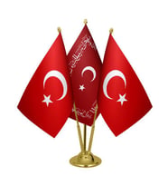 Masa Üstü Ayetli Osmanlı Bayrağı Türk Bayrağı Üçlü Pirinç Direk Masa Bayrak Seti