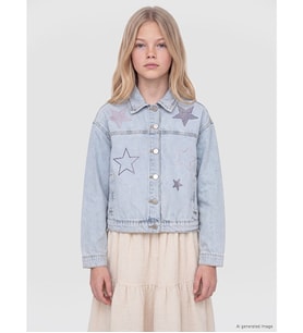 LCW Kids Mavi Taşlı Kız Çocuk Jean Ceket